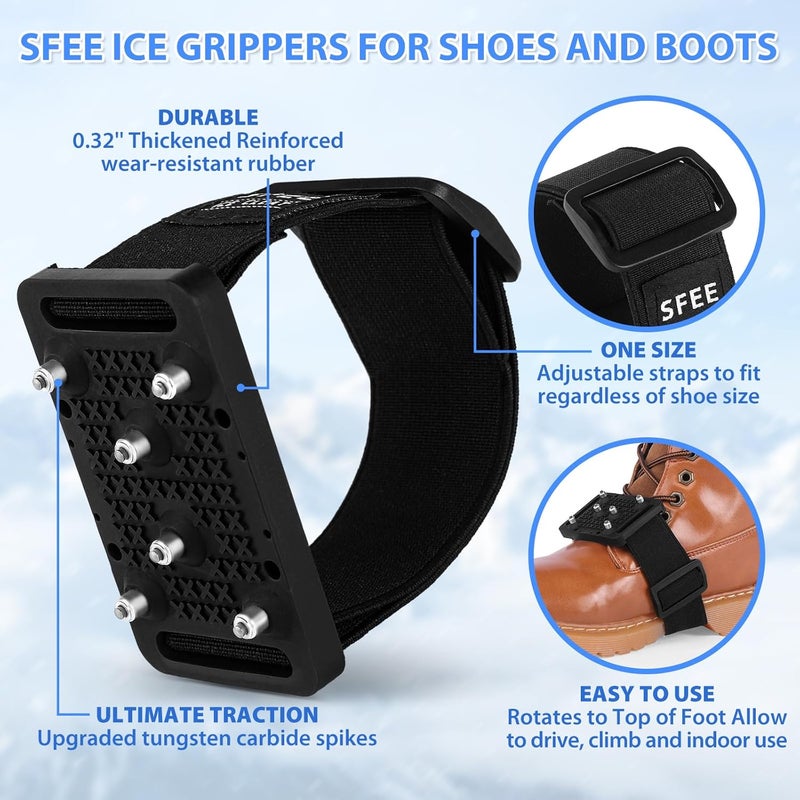 Sfee Ice Cleats Crampons, Easily Rotate Ice Grippers Ice Cleats for Shoes and Boots with Tungsten Studs Shoe Spikes - Image 3